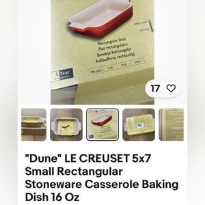 Le Creuset Dune and Red Rectangular Dish 5x7 in red 16 oz